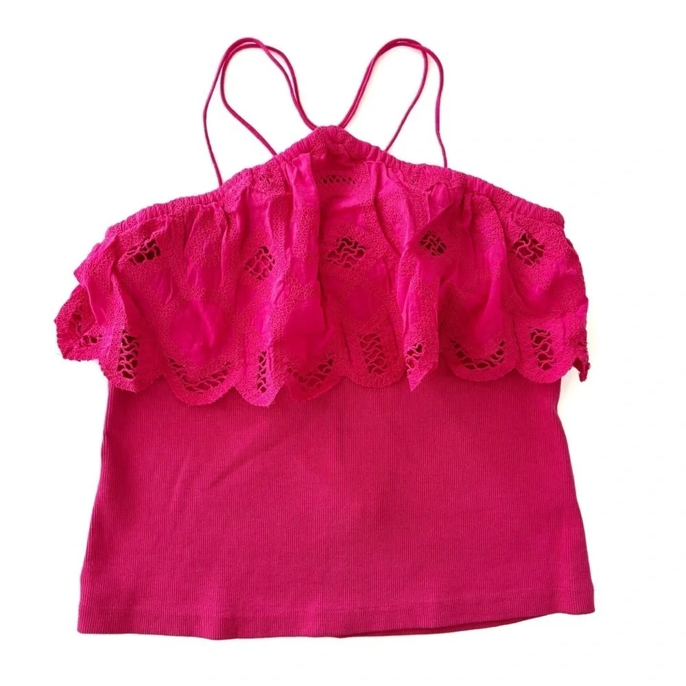 Anthropologie | NWT Ruffle Halter Tank Hot Pink Size Large - Picture 9 of 12